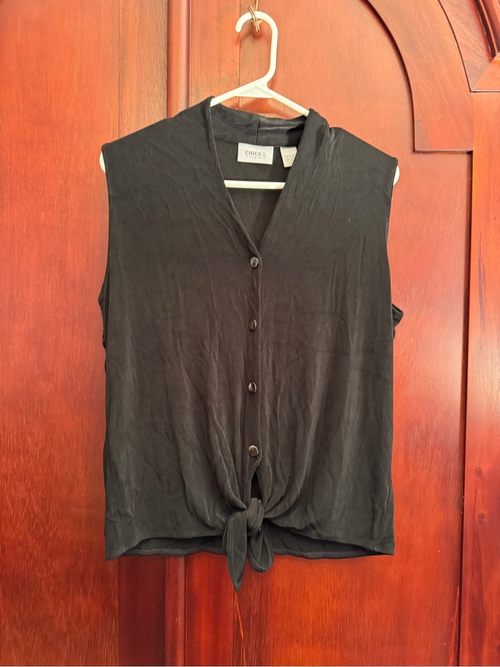 Chico’s Travelers Black Sleeveless Button-Down Tie-Front Blouse Top - Size 2/L